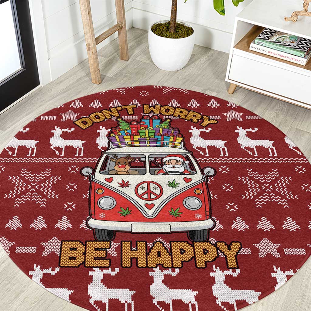 Hippie Car Santa Claus Christmas Round Carpet Xmas Holiday Patterns - Wonder Print Shop