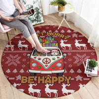 Hippie Car Santa Claus Christmas Round Carpet Xmas Holiday Patterns - Wonder Print Shop