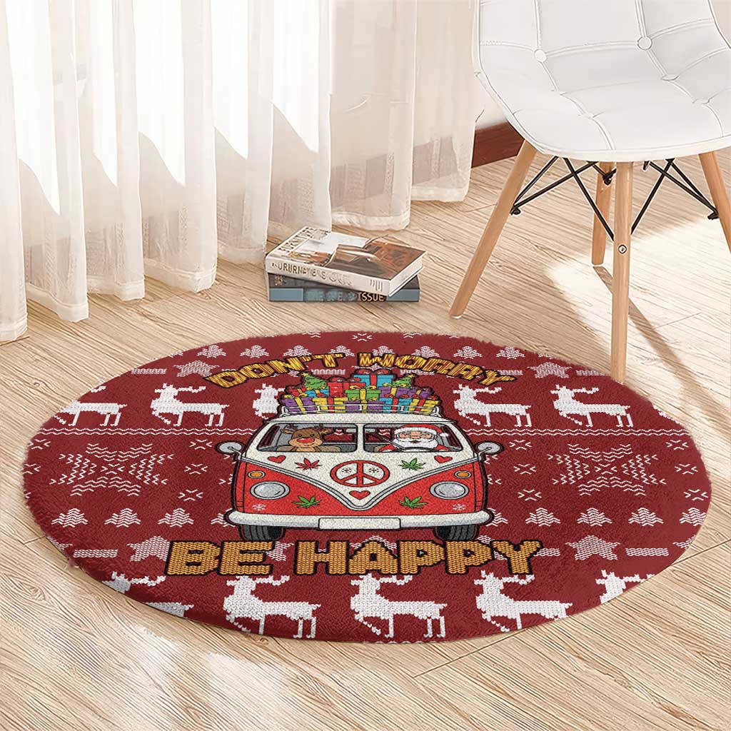 Hippie Car Santa Claus Christmas Round Carpet Xmas Holiday Patterns - Wonder Print Shop