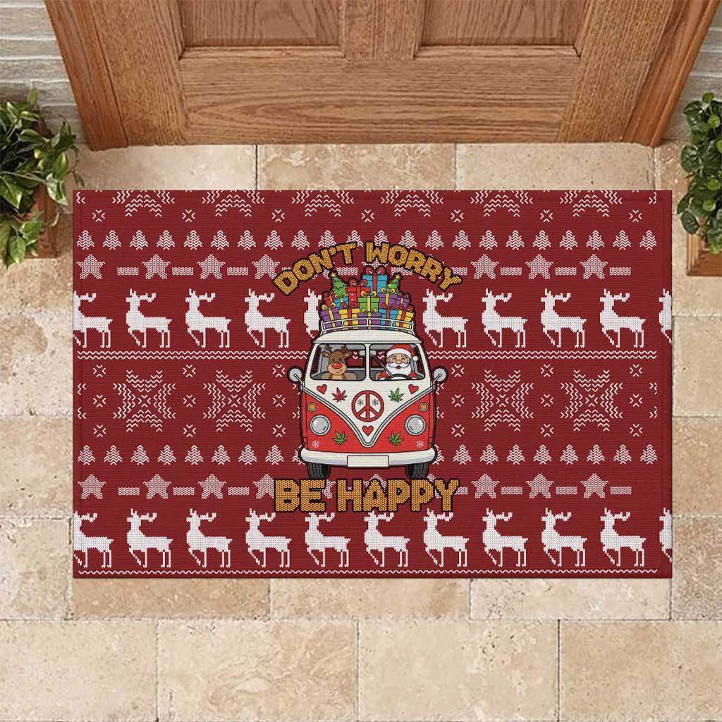 Hippie Car Santa Claus Christmas Rubber Doormat Xmas Holiday Patterns - Wonder Print Shop