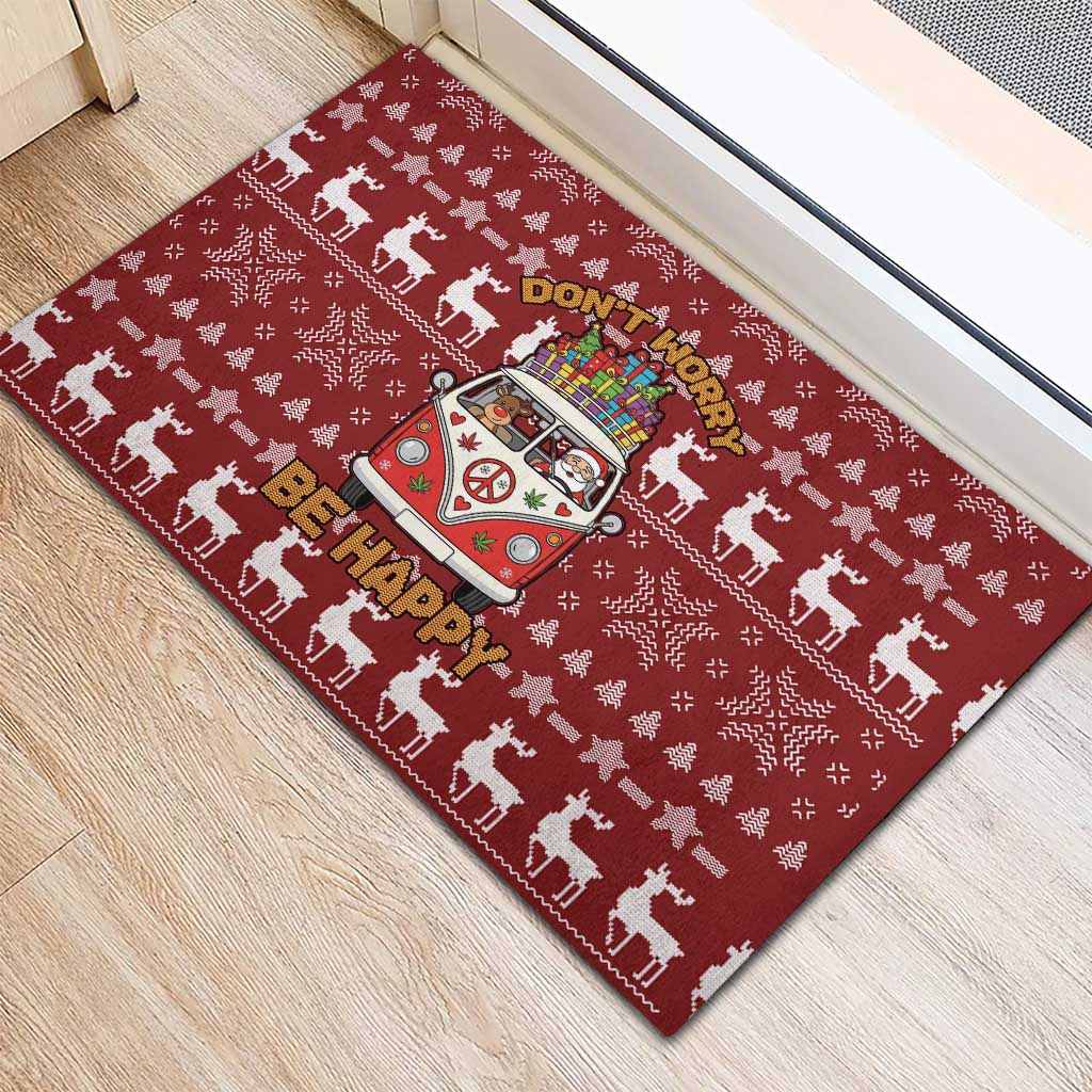 Hippie Car Santa Claus Christmas Rubber Doormat Xmas Holiday Patterns - Wonder Print Shop