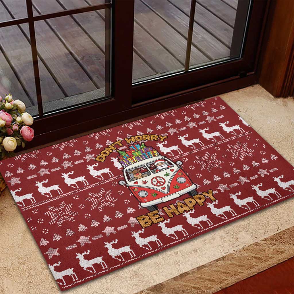 Hippie Car Santa Claus Christmas Rubber Doormat Xmas Holiday Patterns - Wonder Print Shop