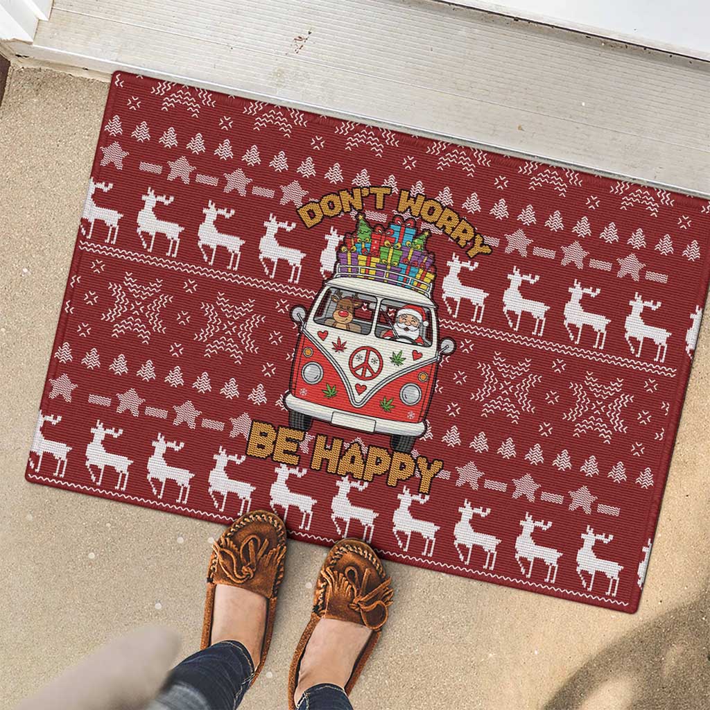 Hippie Car Santa Claus Christmas Rubber Doormat Xmas Holiday Patterns - Wonder Print Shop