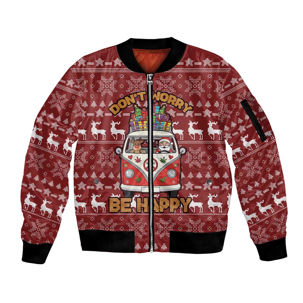 Hippie Car Santa Claus Christmas Sleeve Zip Bomber Jacket Xmas Holiday Patterns - Wonder Print Shop