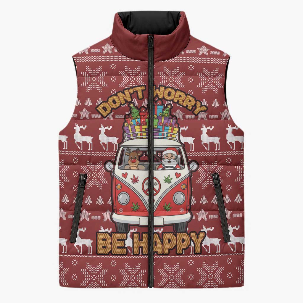 Hippie Car Santa Claus Christmas Sleeveless Puffer Jacket Xmas Holiday Patterns - Wonder Print Shop