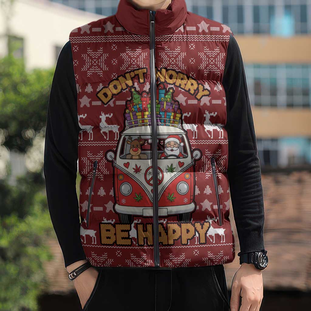 Hippie Car Santa Claus Christmas Sleeveless Puffer Jacket Xmas Holiday Patterns - Wonder Print Shop
