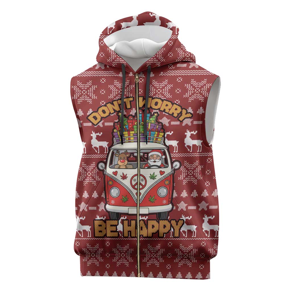 Hippie Car Santa Claus Christmas Sleeveless Zip Hoodie Xmas Holiday Patterns - Wonder Print Shop