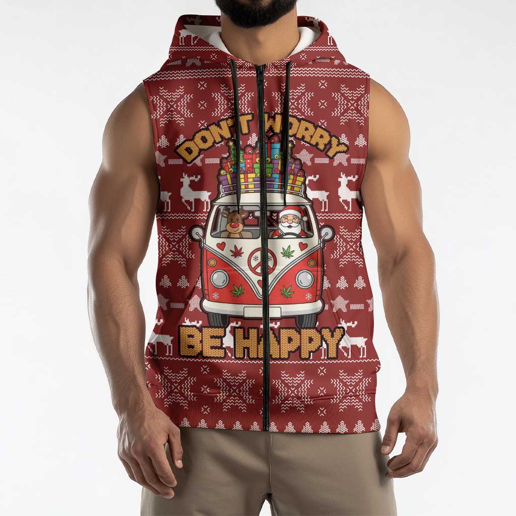 Hippie Car Santa Claus Christmas Sleeveless Zip Hoodie Xmas Holiday Patterns - Wonder Print Shop