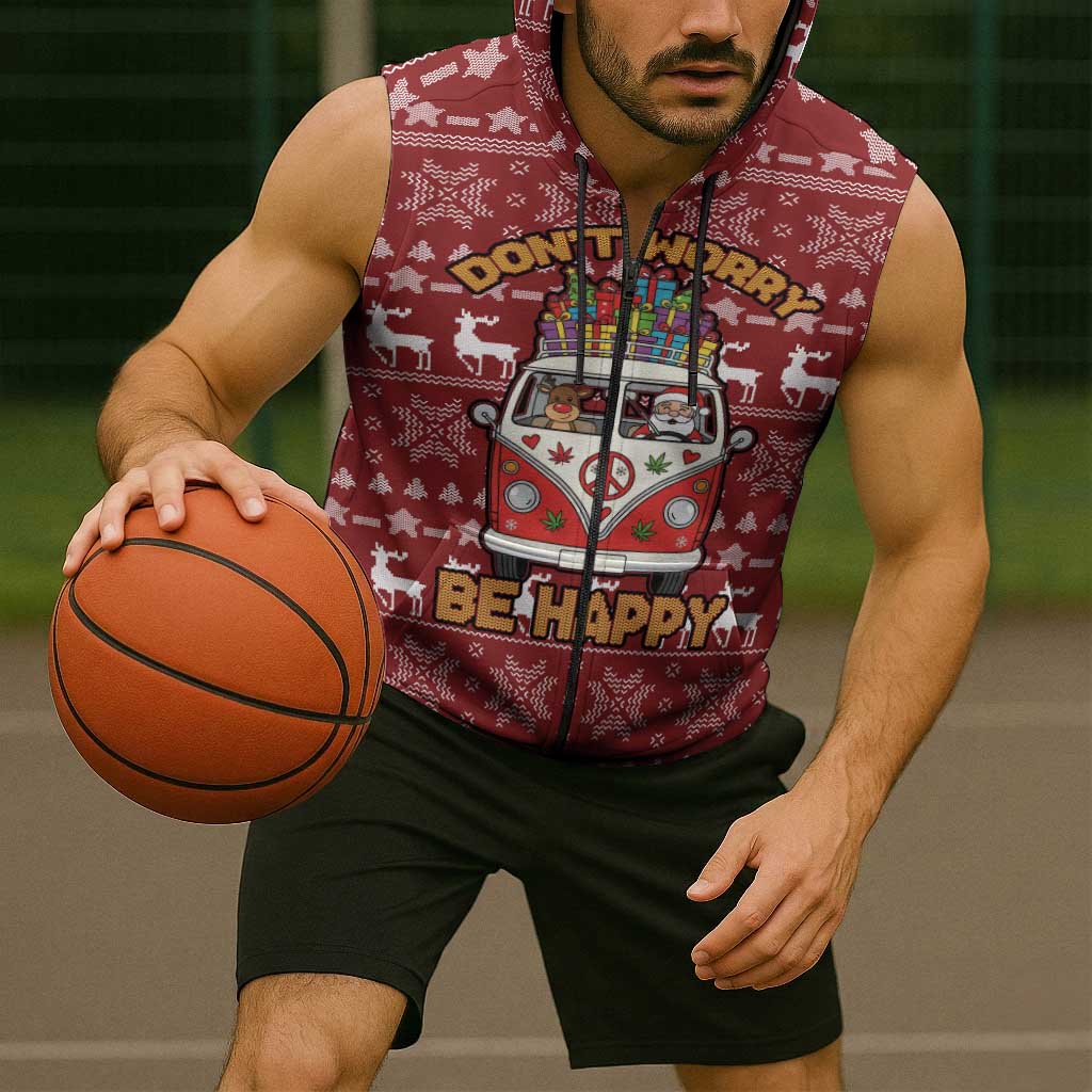 Hippie Car Santa Claus Christmas Sleeveless Zip Hoodie Xmas Holiday Patterns - Wonder Print Shop