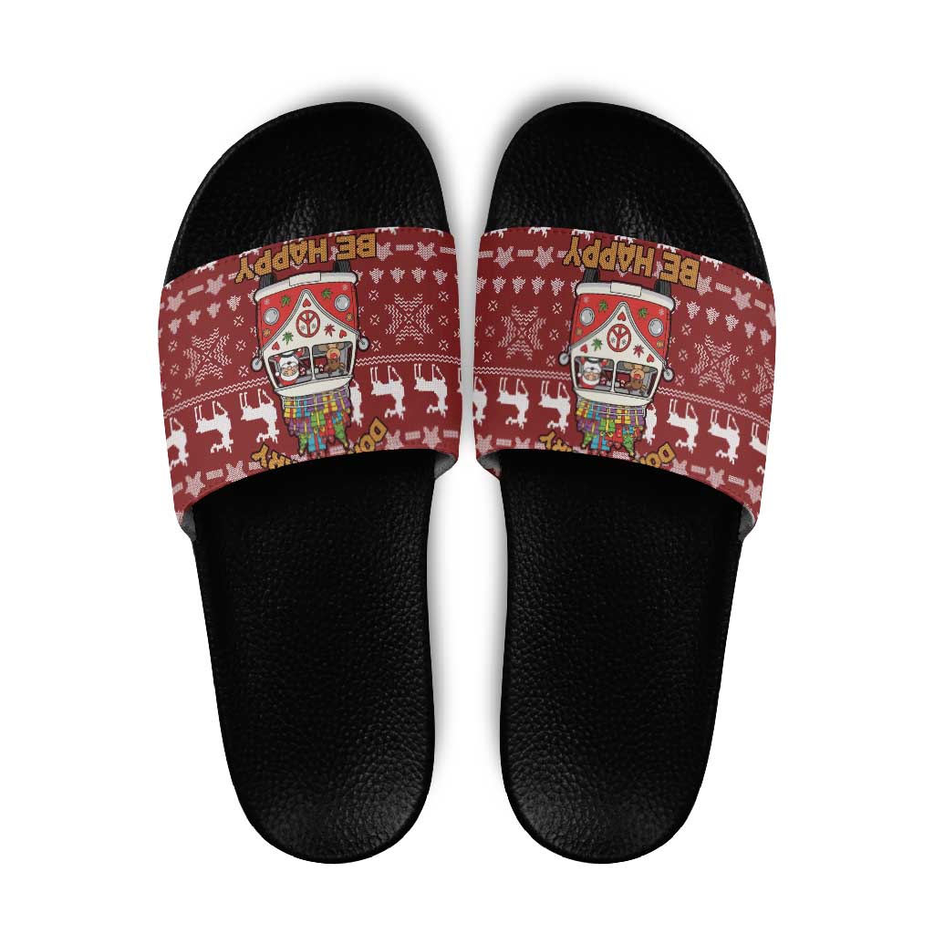 Hippie Car Santa Claus Christmas Slide Sandals Xmas Holiday Patterns - Wonder Print Shop