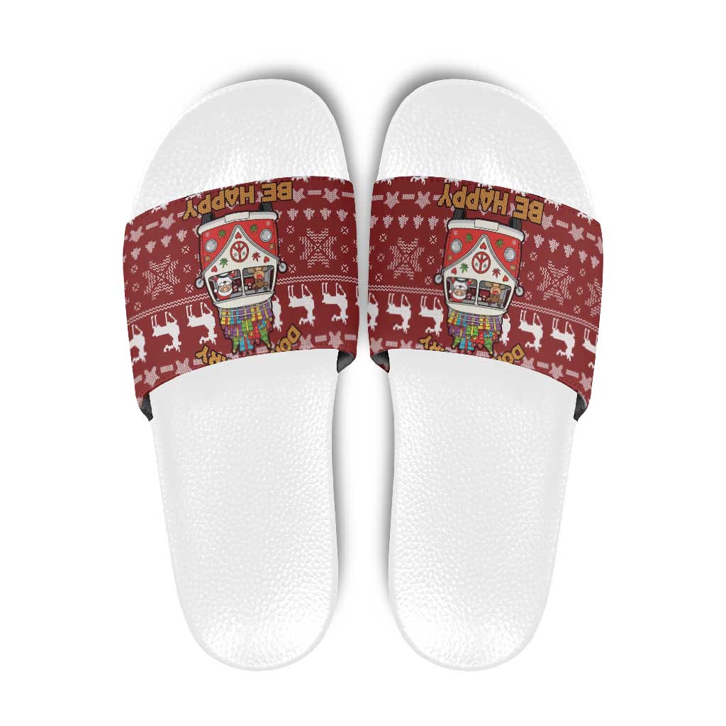 Hippie Car Santa Claus Christmas Slide Sandals Xmas Holiday Patterns - Wonder Print Shop