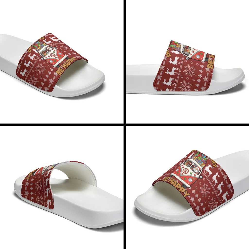 Hippie Car Santa Claus Christmas Slide Sandals Xmas Holiday Patterns - Wonder Print Shop
