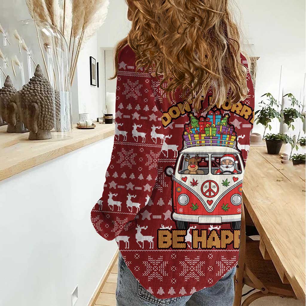 Hippie Car Santa Claus Christmas Women Casual Shirt Xmas Holiday Patterns - Wonder Print Shop
