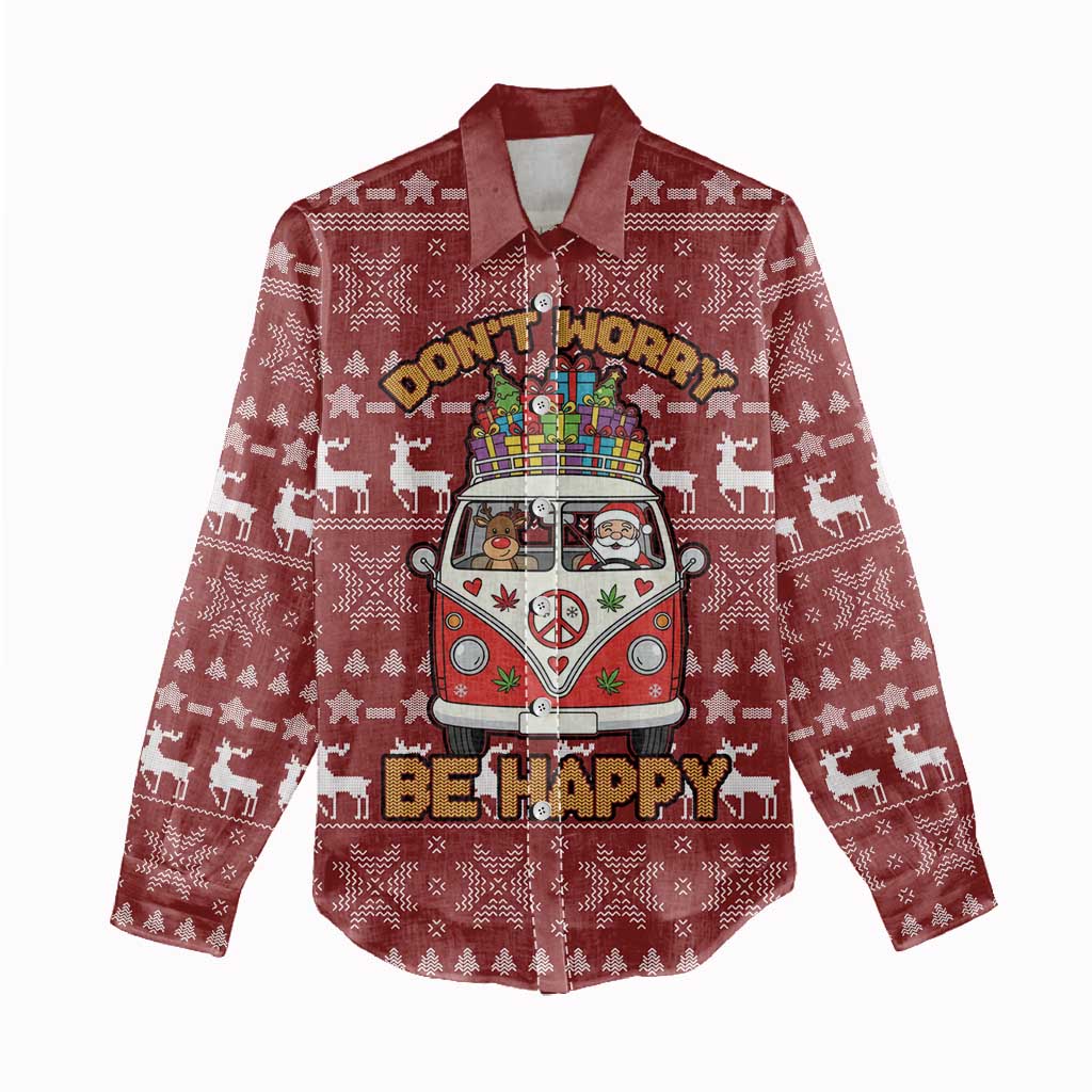 Hippie Car Santa Claus Christmas Women Casual Shirt Xmas Holiday Patterns - Wonder Print Shop