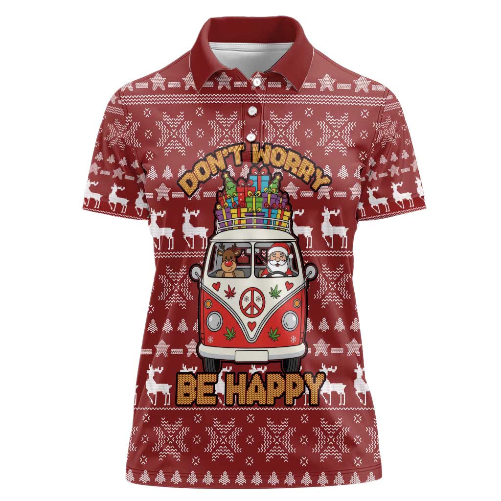 Hippie Car Santa Claus Christmas Women Polo Shirt Xmas Holiday Patterns - Wonder Print Shop