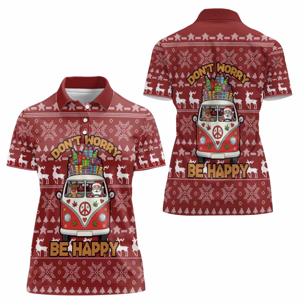 Hippie Car Santa Claus Christmas Women Polo Shirt Xmas Holiday Patterns - Wonder Print Shop