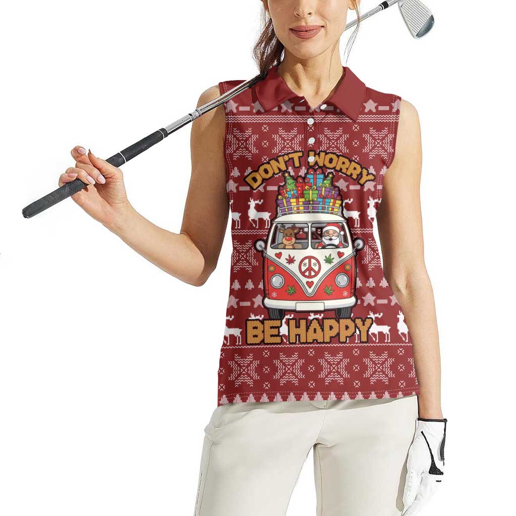 Hippie Car Santa Claus Christmas Women Sleeveless Polo Shirt Xmas Holiday Patterns - Wonder Print Shop