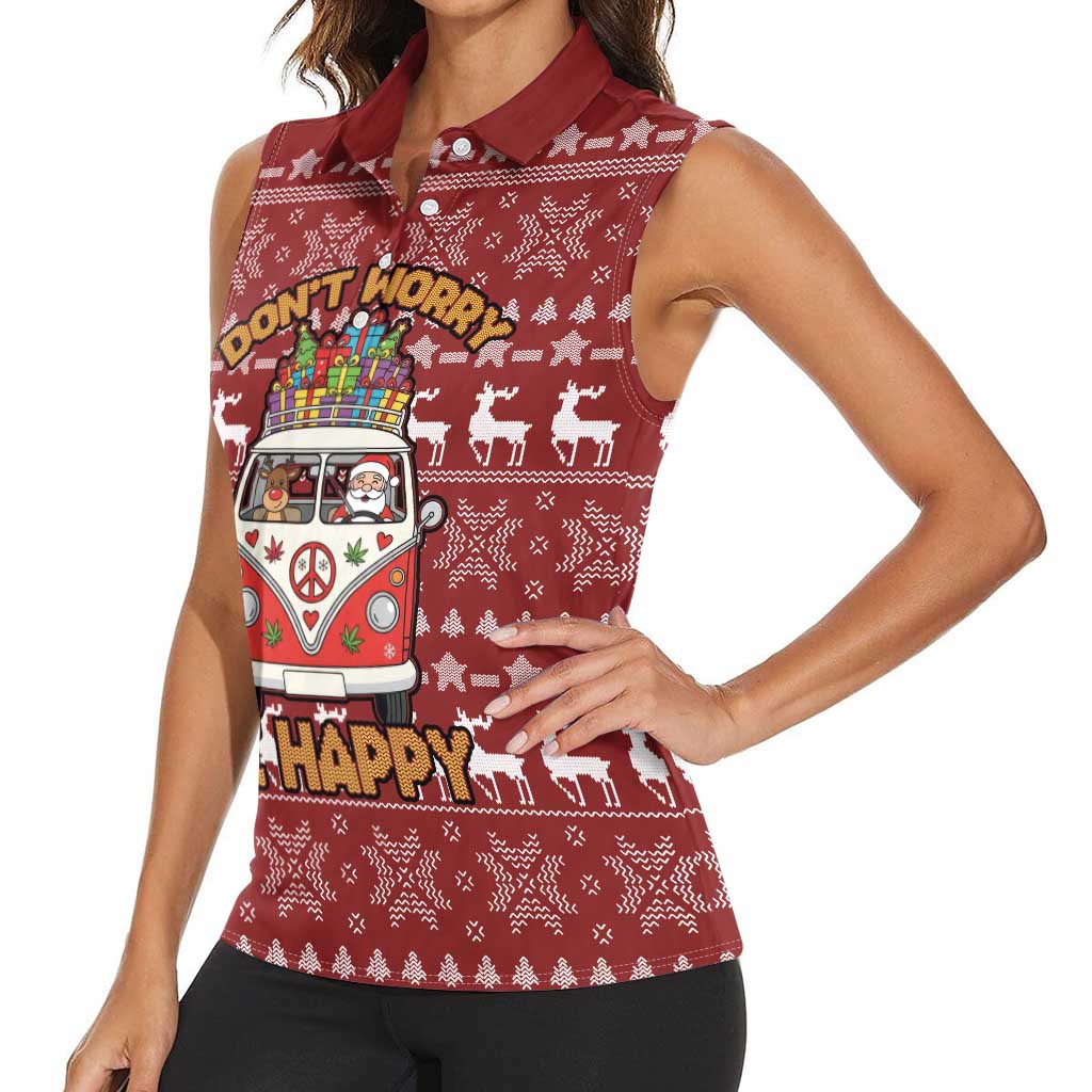 Hippie Car Santa Claus Christmas Women Sleeveless Polo Shirt Xmas Holiday Patterns - Wonder Print Shop