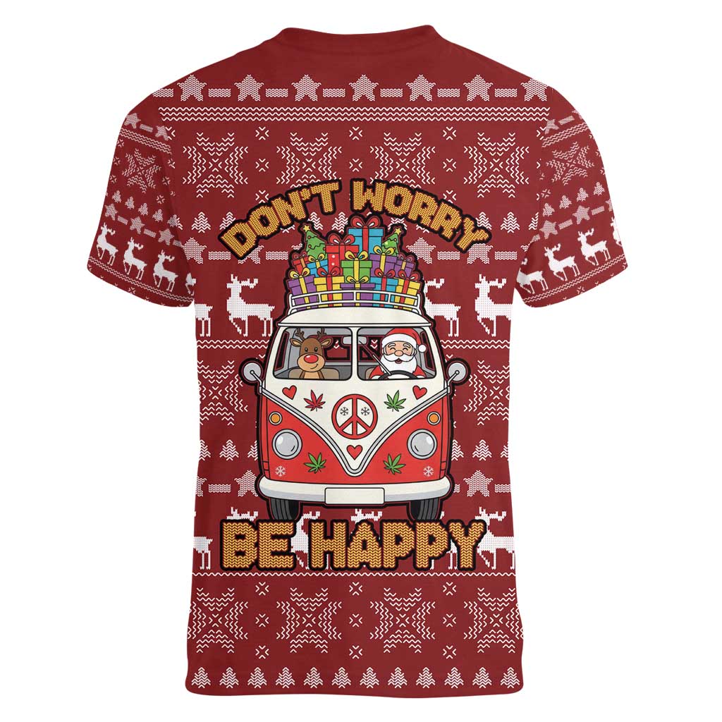 Hippie Car Santa Claus Christmas Women V-Neck T-Shirt Xmas Holiday Patterns - Wonder Print Shop