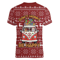 Hippie Car Santa Claus Christmas Women V-Neck T-Shirt Xmas Holiday Patterns - Wonder Print Shop