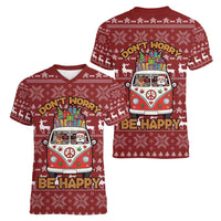 Hippie Car Santa Claus Christmas Women V-Neck T-Shirt Xmas Holiday Patterns - Wonder Print Shop