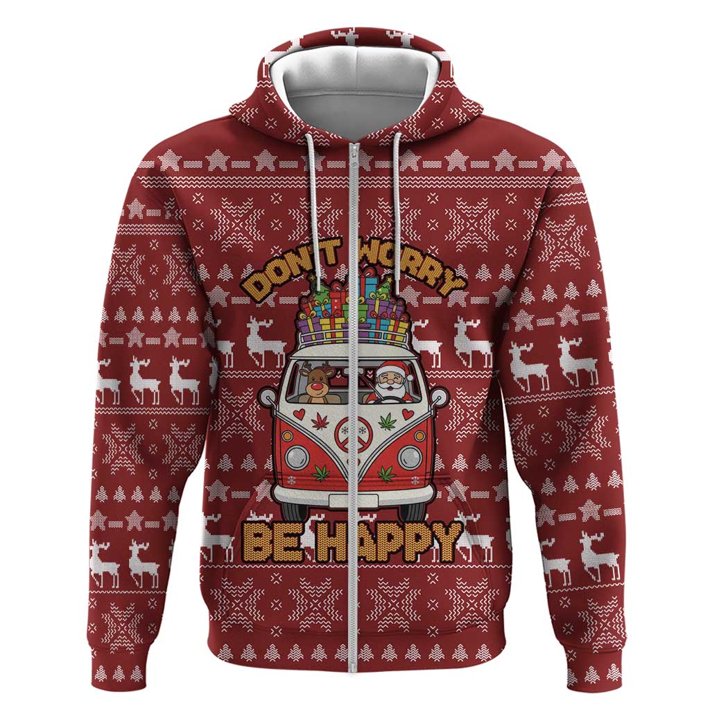 Hippie Car Santa Claus Christmas Zip Hoodie Xmas Holiday Patterns - Wonder Print Shop