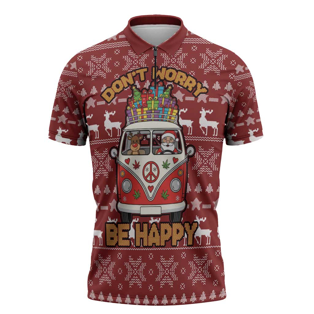 Hippie Car Santa Claus Christmas Zipper Polo Shirt Xmas Holiday Patterns - Wonder Print Shop