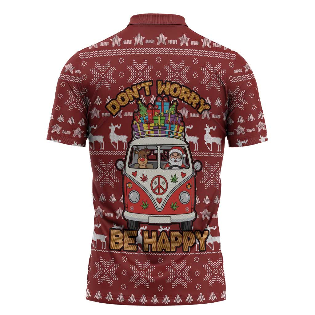 Hippie Car Santa Claus Christmas Zipper Polo Shirt Xmas Holiday Patterns - Wonder Print Shop