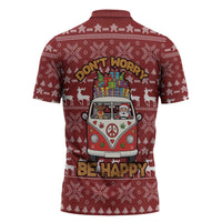 Hippie Car Santa Claus Christmas Zipper Polo Shirt Xmas Holiday Patterns - Wonder Print Shop