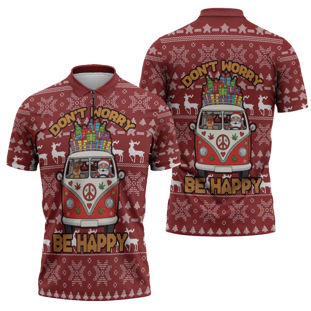 Hippie Car Santa Claus Christmas Zipper Polo Shirt Xmas Holiday Patterns - Wonder Print Shop