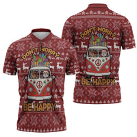 Hippie Car Santa Claus Christmas Zipper Polo Shirt Xmas Holiday Patterns - Wonder Print Shop