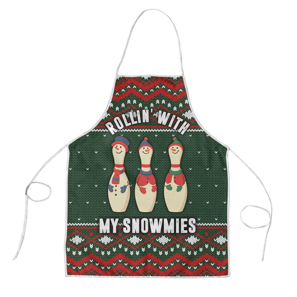 Christmas Bowling Rollin With My Snowmies Apron Xmas Holiday Patterns - Wonder Print Shop