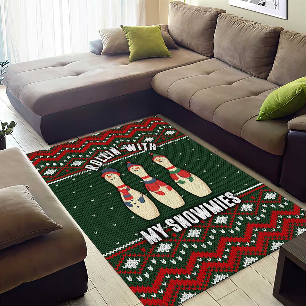 Christmas Bowling Rollin With My Snowmies Area Rug Xmas Holiday Patterns - Wonder Print Shop