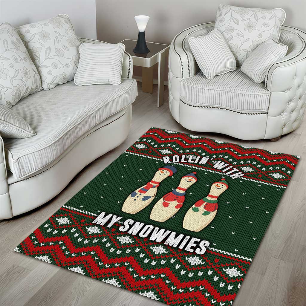 Christmas Bowling Rollin With My Snowmies Area Rug Xmas Holiday Patterns - Wonder Print Shop