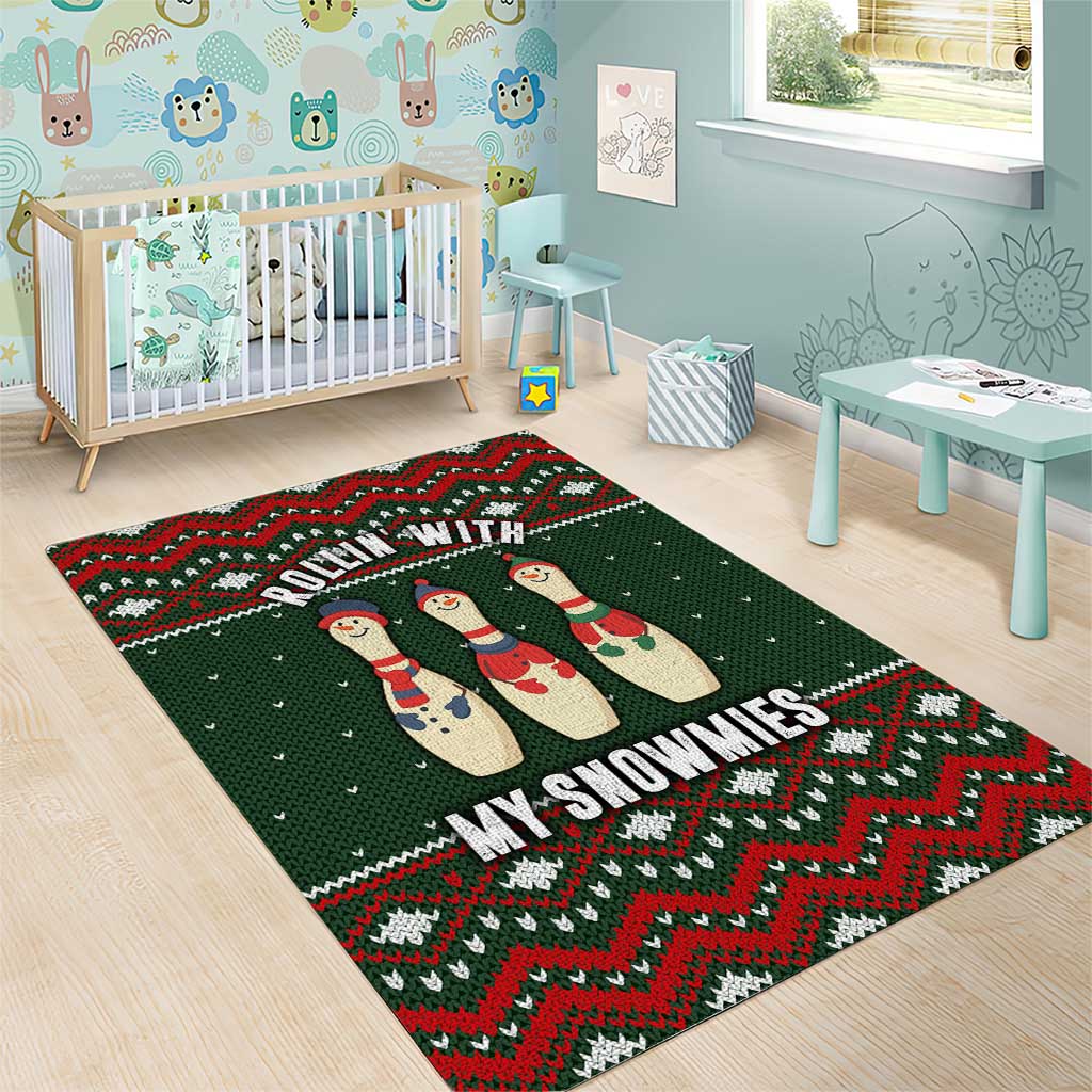 Christmas Bowling Rollin With My Snowmies Area Rug Xmas Holiday Patterns - Wonder Print Shop