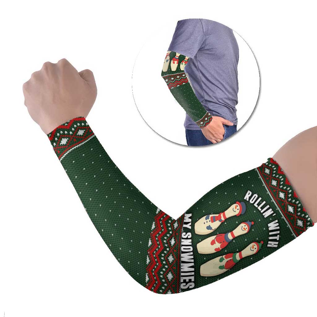 Christmas Bowling Rollin With My Snowmies Arm Sleeves Xmas Holiday Patterns - Wonder Print Shop