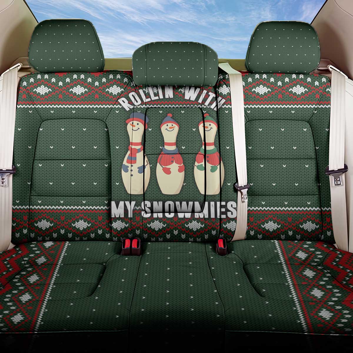 Christmas Bowling Rollin With My Snowmies Back Car Seat Cover Xmas Holiday Patterns - Wonder Print Shop