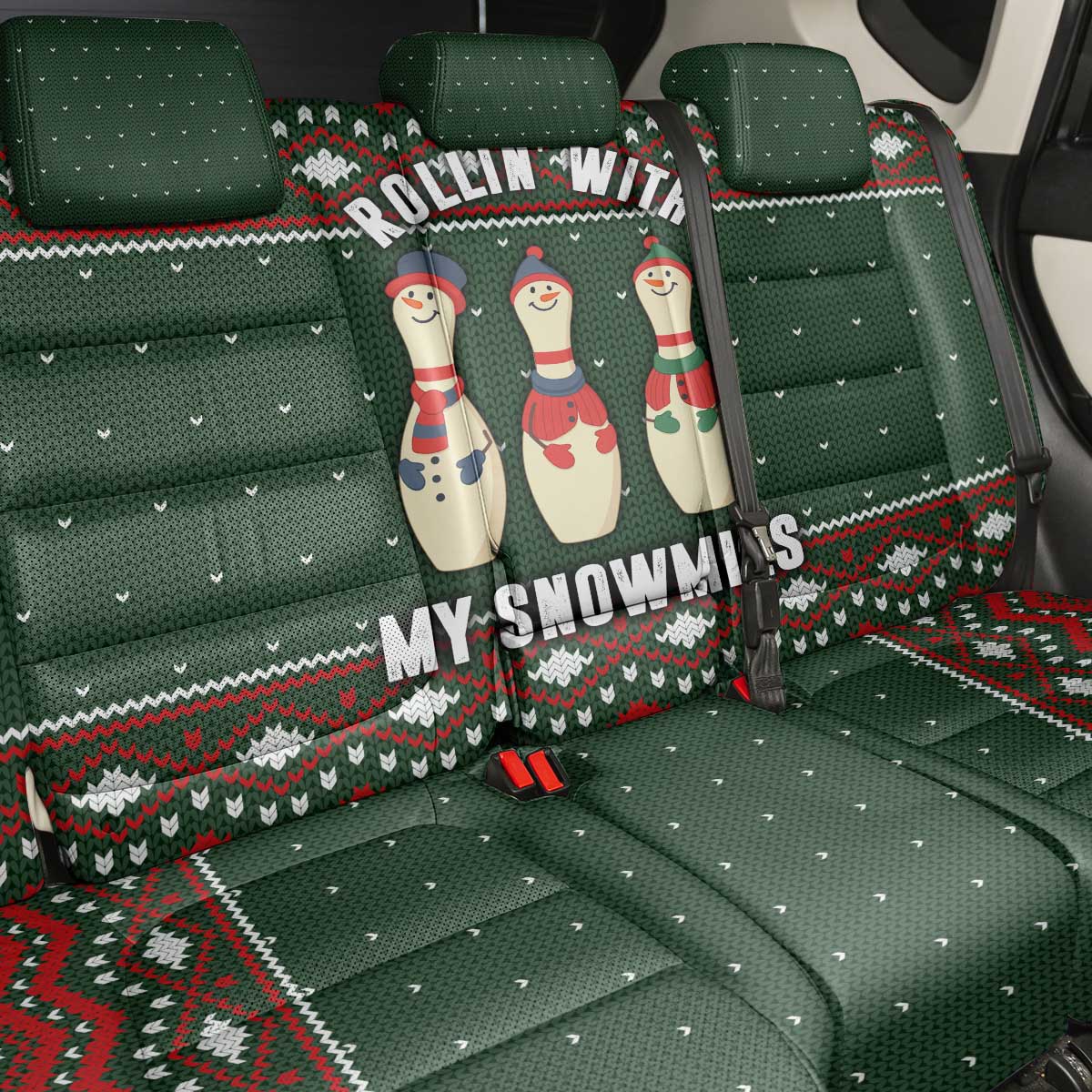 Christmas Bowling Rollin With My Snowmies Back Car Seat Cover Xmas Holiday Patterns - Wonder Print Shop
