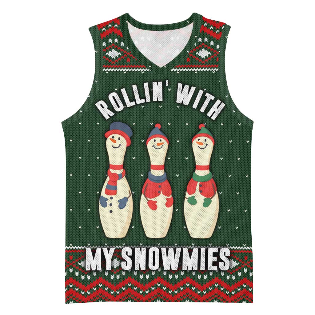 Christmas Bowling Rollin With My Snowmies Basketball Jersey Xmas Holiday Patterns - Wonder Print Shop