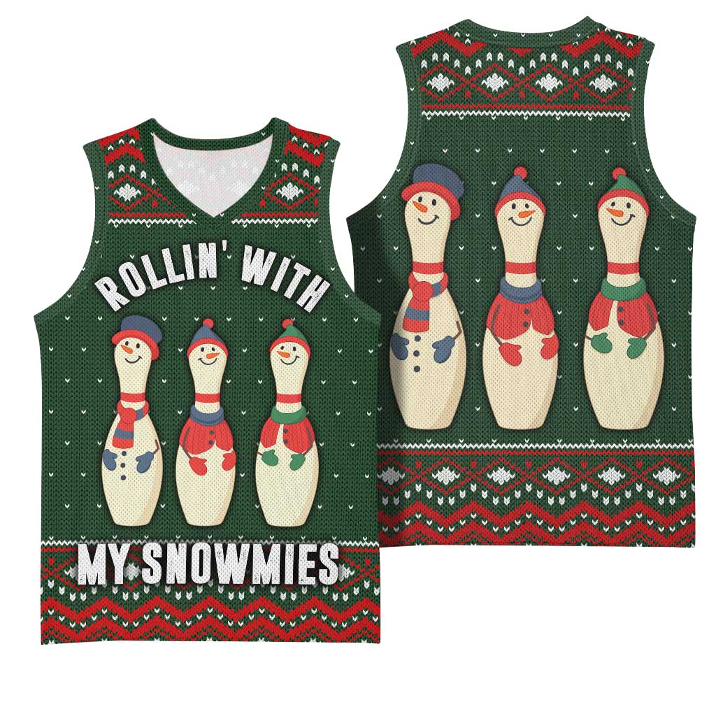 Christmas Bowling Rollin With My Snowmies Basketball Jersey Xmas Holiday Patterns - Wonder Print Shop