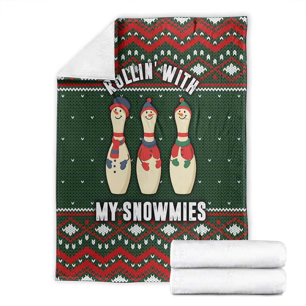 Christmas Bowling Rollin With My Snowmies Blanket Xmas Holiday Patterns - Wonder Print Shop