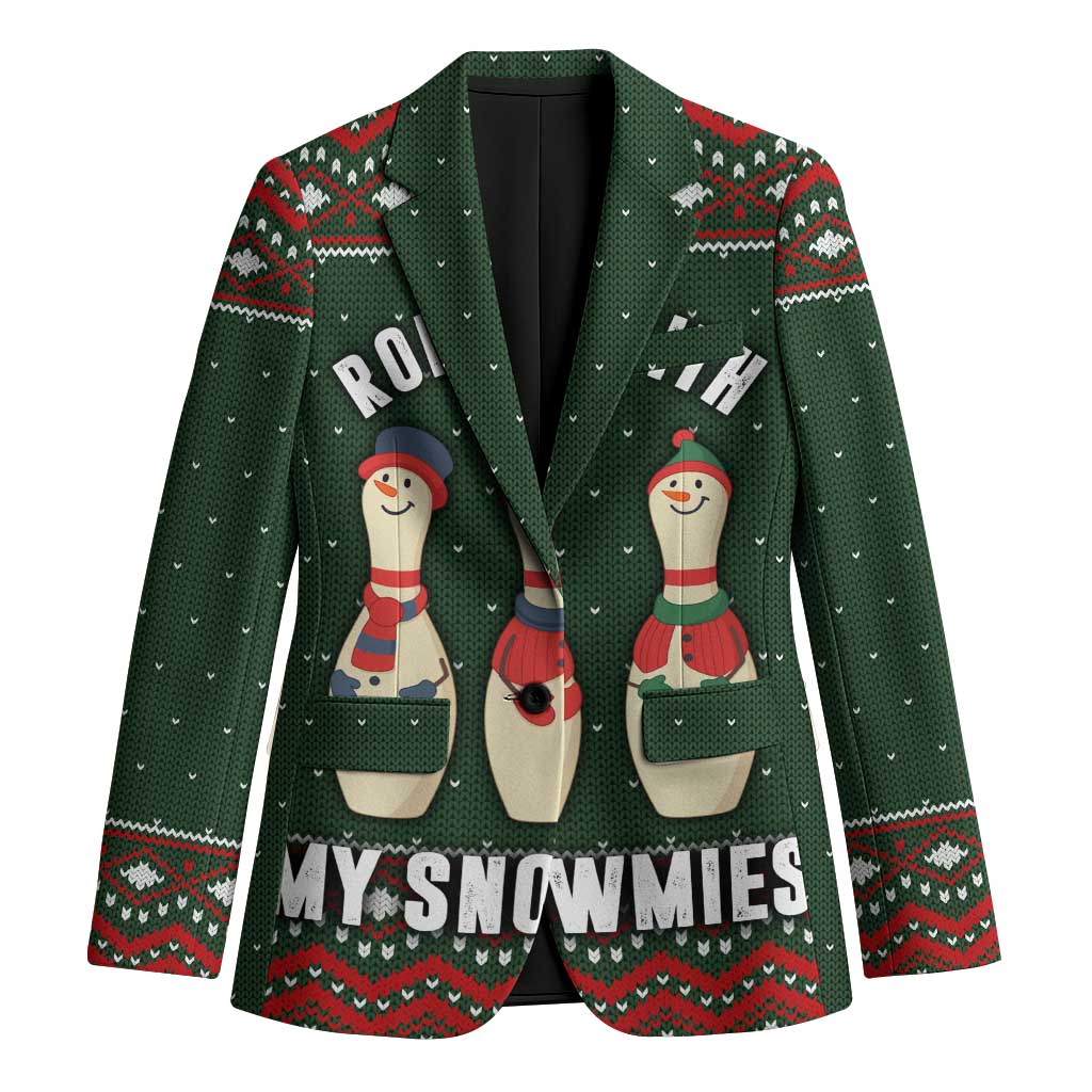 Christmas Bowling Rollin With My Snowmies Blazer Xmas Holiday Patterns - Wonder Print Shop
