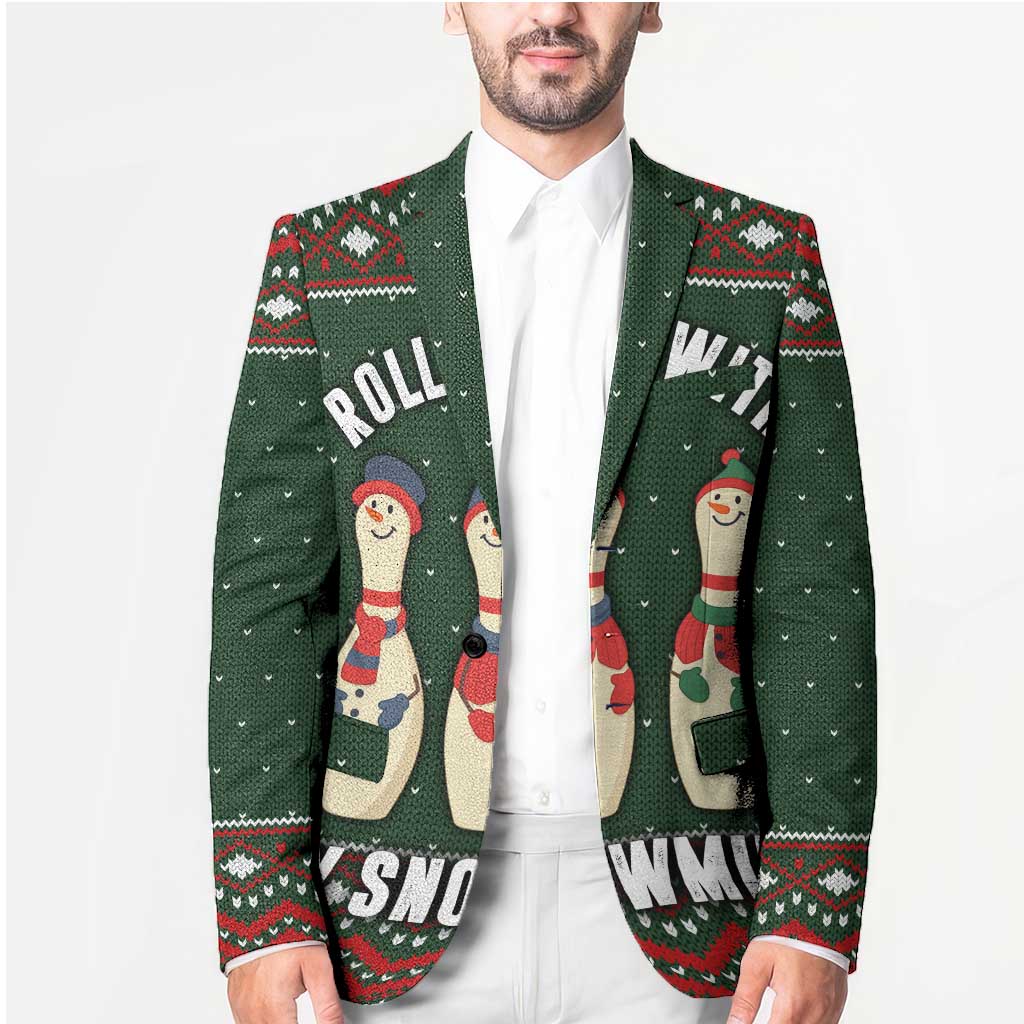 Christmas Bowling Rollin With My Snowmies Blazer Xmas Holiday Patterns - Wonder Print Shop
