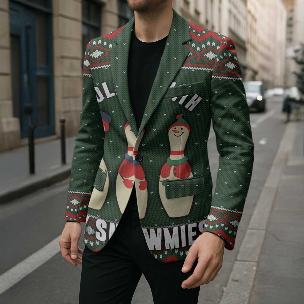 Christmas Bowling Rollin With My Snowmies Blazer Xmas Holiday Patterns - Wonder Print Shop