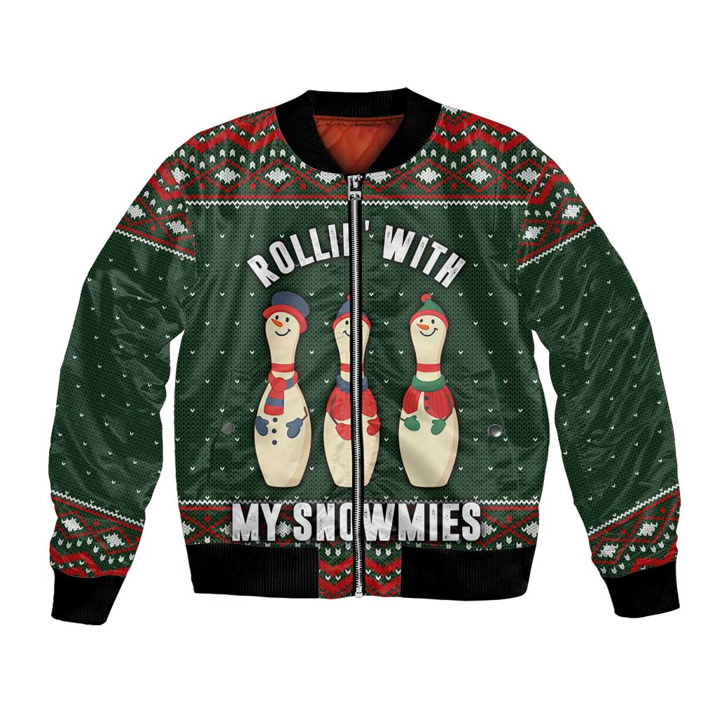 Christmas Bowling Rollin With My Snowmies Bomber Jacket Xmas Holiday Patterns - Wonder Print Shop