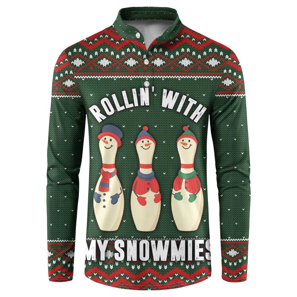 Christmas Bowling Rollin With My Snowmies Button Sweatshirt Xmas Holiday Patterns - Wonder Print Shop