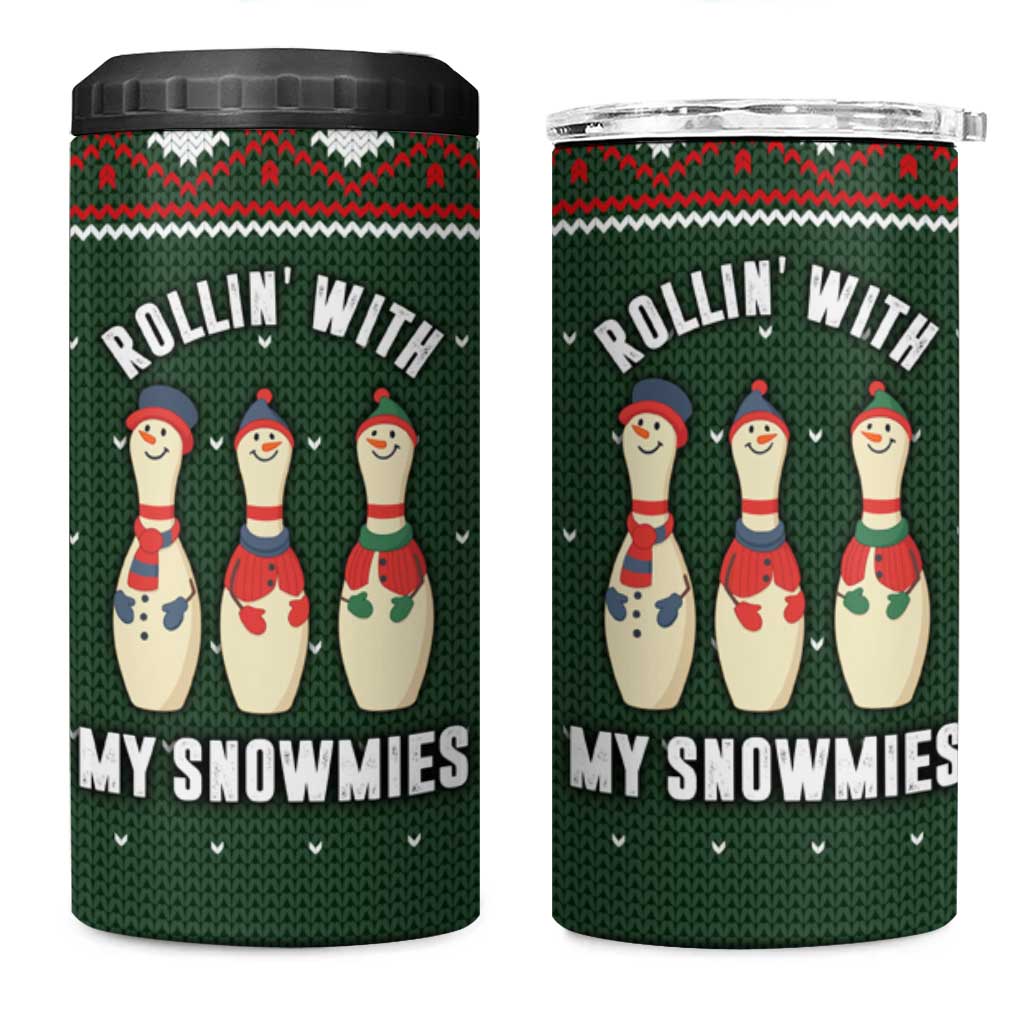Christmas Bowling Rollin With My Snowmies 4 in 1 Can Cooler Tumbler Xmas Holiday Patterns - Wonder Print Shop