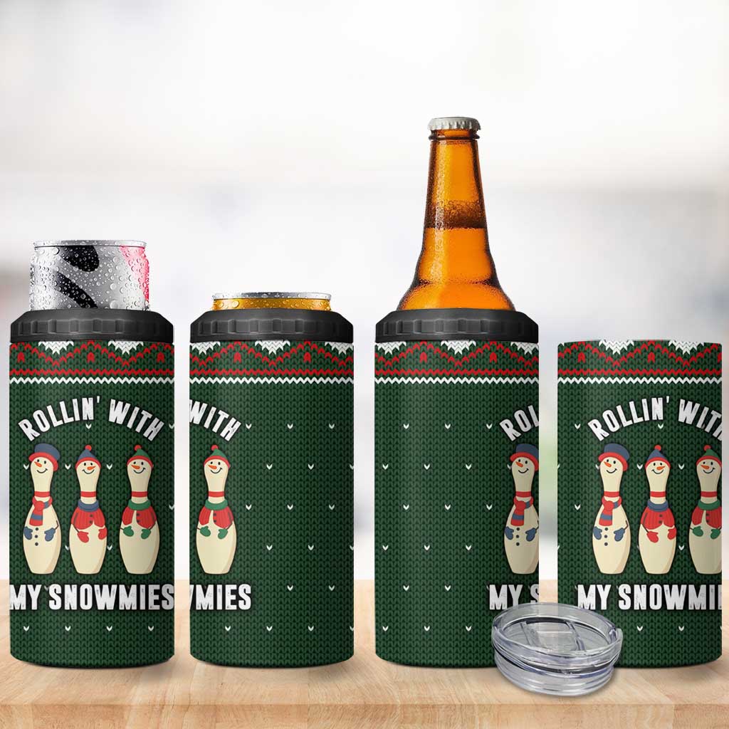 Christmas Bowling Rollin With My Snowmies 4 in 1 Can Cooler Tumbler Xmas Holiday Patterns - Wonder Print Shop