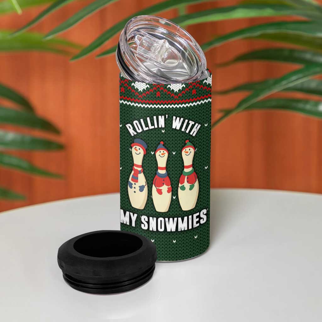 Christmas Bowling Rollin With My Snowmies 4 in 1 Can Cooler Tumbler Xmas Holiday Patterns - Wonder Print Shop