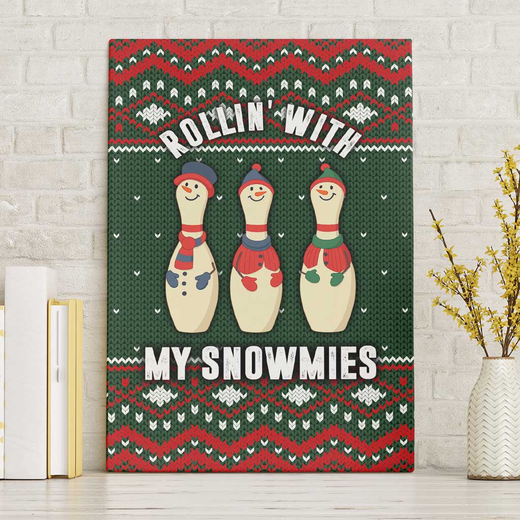 Christmas Bowling Rollin With My Snowmies Canvas Wall Art Xmas Holiday Patterns - Wonder Print Shop